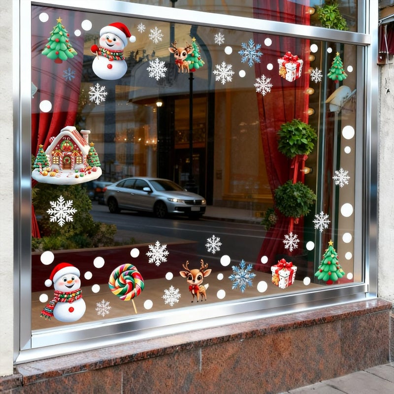 MAOTOAM Christmas Decoration Christmas Window Cling Stickers 4 Sheets, Double-Sided Static Xmas Decorations - Cute Snowflake,Snowman and Gingerbread Man Stickers for Glass Windows, Winter Holiday Party - Image 2